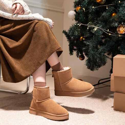 Mini Boots for Women, Platform Ankle Snow Boots, Genuine Leather Winter Boots with Warm Fur Lining, Anti-Slip Short Booties in Saudi Arabia
