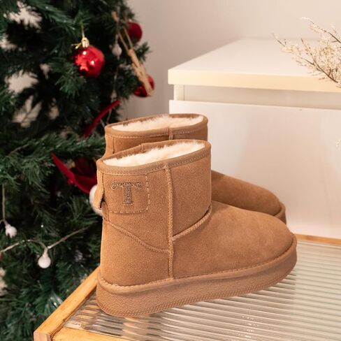 Mini Boots for Women, Platform Ankle Snow Boots, Genuine Leather Winter Boots with Warm Fur Lining, Anti-Slip Short Booties in Saudi Arabia