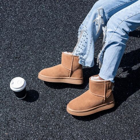 Mini Boots for Women, Platform Ankle Snow Boots, Genuine Leather Winter Boots with Warm Fur Lining, Anti-Slip Short Booties in Saudi Arabia