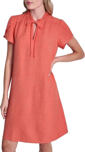 DKNY Women's Front Tie Ruffle Neckline Trapeze Dress in Saudi Arabia