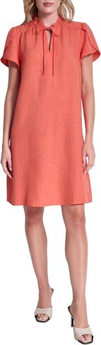 DKNY Women's Front Tie Ruffle Neckline Trapeze Dress in Saudi Arabia