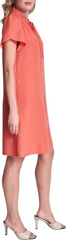 DKNY Women's Front Tie Ruffle Neckline Trapeze Dress in Saudi Arabia