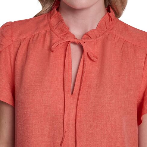 DKNY Women's Front Tie Ruffle Neckline Trapeze Dress in Saudi Arabia