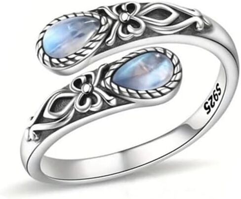 Elegant Moonstone Spoon Ring – Victorian Vintage Style, 925 Sterling Silver, Nickel-Free & Adjustable Thumb Jewelry for Women in Saudi Arabia