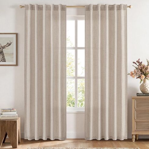 MIULEE Faux Linen Curtains 84 Inch Length 2 Panels Natural Semi Sheer Curtain with Back Tab Rod Pocket, Light Filtering Window Privacy Burlap Drapes for Living Room Bedroom 42W x 84L Linen in Saudi Arabia