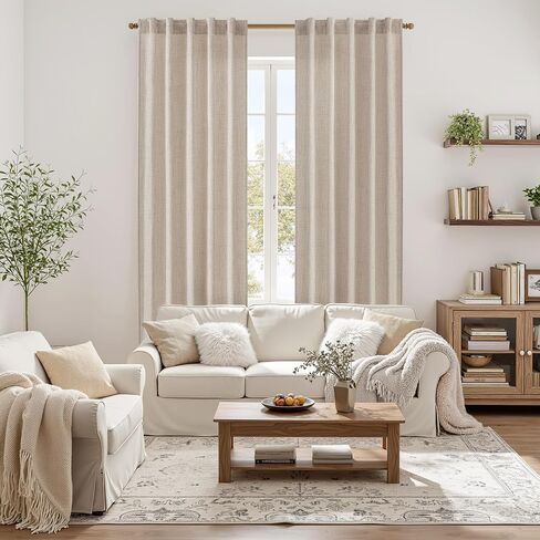 MIULEE Faux Linen Curtains 84 Inch Length 2 Panels Natural Semi Sheer Curtain with Back Tab Rod Pocket, Light Filtering Window Privacy Burlap Drapes for Living Room Bedroom 42W x 84L Linen in Saudi Arabia