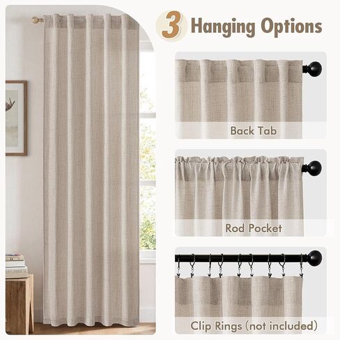 MIULEE Faux Linen Curtains 84 Inch Length 2 Panels Natural Semi Sheer Curtain with Back Tab Rod Pocket, Light Filtering Window Privacy Burlap Drapes for Living Room Bedroom 42W x 84L Linen in Saudi Arabia