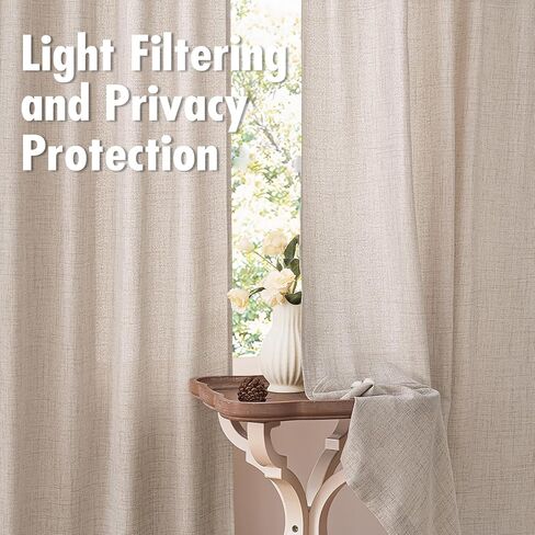 MIULEE Faux Linen Curtains 84 Inch Length 2 Panels Natural Semi Sheer Curtain with Back Tab Rod Pocket, Light Filtering Window Privacy Burlap Drapes for Living Room Bedroom 42W x 84L Linen in Saudi Arabia