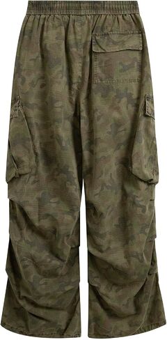 Women's Y2K Camo Wide Leg Cargo Pants Baggy Streetwear Long Trousers with Utility Flap Pockets in Saudi Arabia
