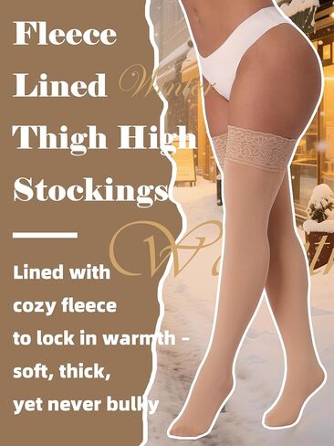 Fleece Lined Thigh High Stockings, Stay Up Opaque Winter Thermal Tights for Women Multiple Colors in Saudi Arabia