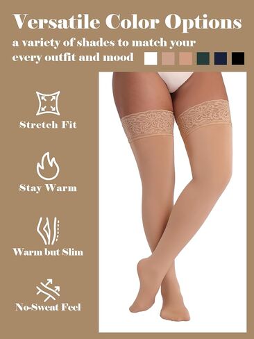 Fleece Lined Thigh High Stockings, Stay Up Opaque Winter Thermal Tights for Women Multiple Colors in Saudi Arabia