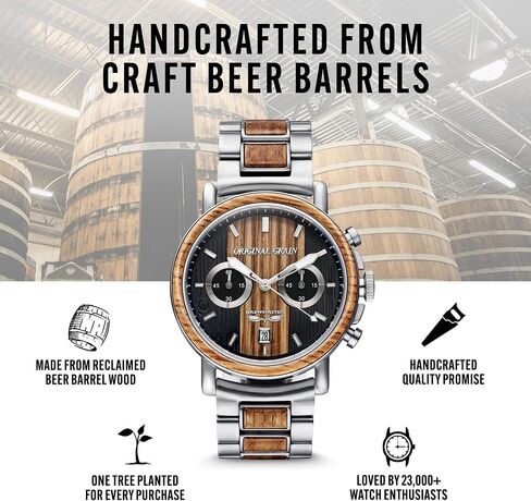 Original Grain Men's Brewmaster 44mm Analog Watch | Alterra Chrono Collection, 316L Stainless Steel, Adjustable Watch Band | 10ATM Water-Resistant & Scratch-Resistant | Bracelet Wrist Watch for Men in Saudi Arabia