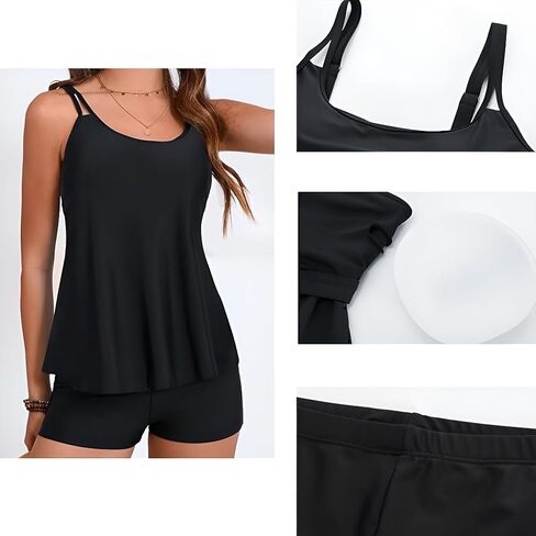 Womens Tankini Swimsuits Tummy Control Flowy Swimwear Bathing Suits Swim Tank Top with Boyshorts Two Piece in Saudi Arabia