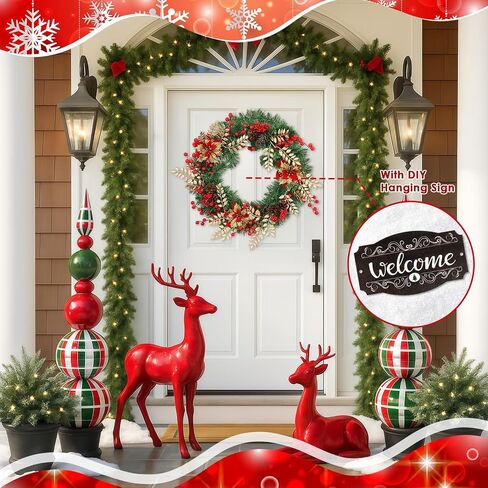 Fall Wreaths for Front Door Outside Decor, 22" Pumpkin Berry Maple Leaves Pine Cone Wreath Autumn Decorations with Bow and Hanging Sign for Thanksgiving Home Outdoor Indoor Porch Harvest in Saudi Arabia