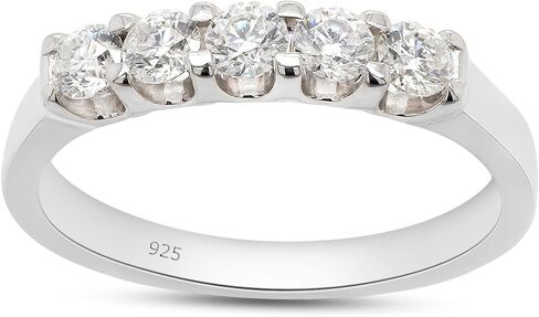 SAVEARTH DIAMONDS 1/2 Ct Round Cut Lab Created Moissanite Diamond Five Stone Wedding Ring for Women In 14K Gold Over Sterling Silver U Prong (VVS1 Clarity, 0.50 Cttw) in Saudi Arabia