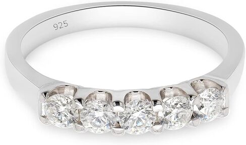 SAVEARTH DIAMONDS 1/2 Ct Round Cut Lab Created Moissanite Diamond Five Stone Wedding Ring for Women In 14K Gold Over Sterling Silver U Prong (VVS1 Clarity, 0.50 Cttw) in Saudi Arabia
