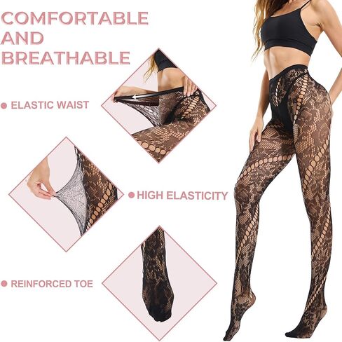 جوارب طويلة نسائية منقوشة بشبكة صيد السمك، جوارب طويلة على الطراز القوطي، عالية الخصر، جوارب طويلة سوداء اللون للنساء in Kuwait