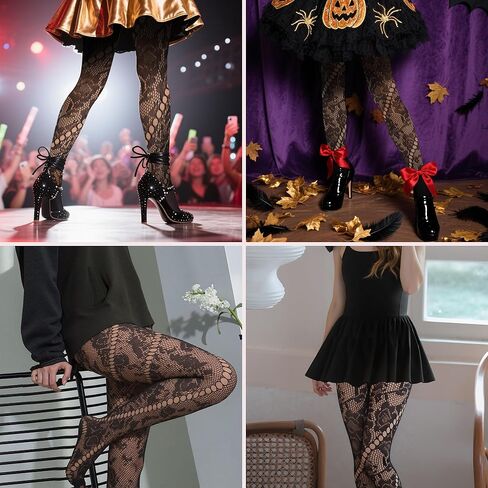 جوارب طويلة نسائية منقوشة بشبكة صيد السمك، جوارب طويلة على الطراز القوطي، عالية الخصر، جوارب طويلة سوداء اللون للنساء in Kuwait