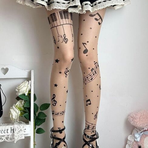 Womens Sheer Tights High Waist Patterned Tights Kwaii Transparent Thigh High Stockings Lolita Silk Thin Long Socks in Saudi Arabia