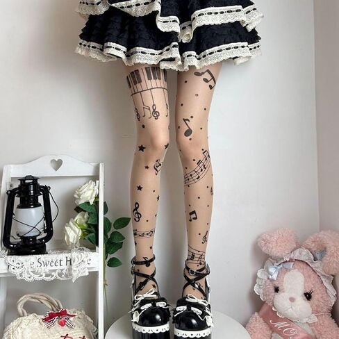 Womens Sheer Tights High Waist Patterned Tights Kwaii Transparent Thigh High Stockings Lolita Silk Thin Long Socks in Saudi Arabia