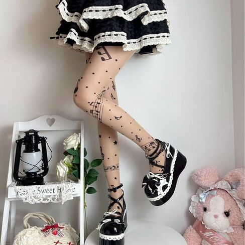 Womens Sheer Tights High Waist Patterned Tights Kwaii Transparent Thigh High Stockings Lolita Silk Thin Long Socks in Saudi Arabia