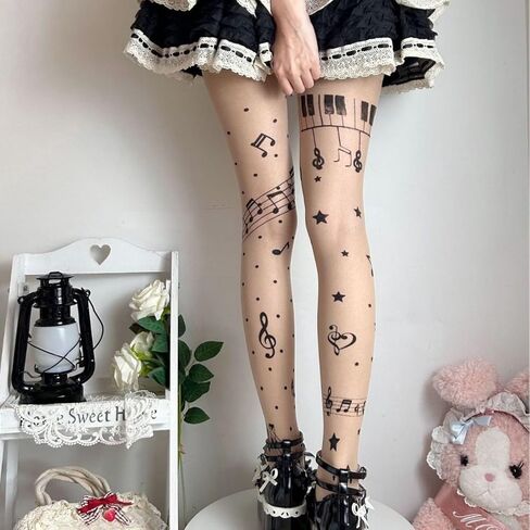 Womens Sheer Tights High Waist Patterned Tights Kwaii Transparent Thigh High Stockings Lolita Silk Thin Long Socks in Saudi Arabia