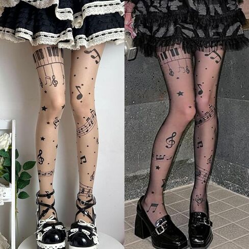 Womens Sheer Tights High Waist Patterned Tights Kwaii Transparent Thigh High Stockings Lolita Silk Thin Long Socks in Saudi Arabia