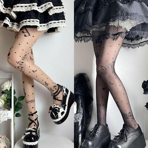 Womens Sheer Tights High Waist Patterned Tights Kwaii Transparent Thigh High Stockings Lolita Silk Thin Long Socks in Saudi Arabia