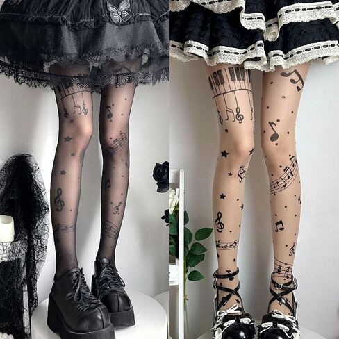 Womens Sheer Tights High Waist Patterned Tights Kwaii Transparent Thigh High Stockings Lolita Silk Thin Long Socks in Saudi Arabia