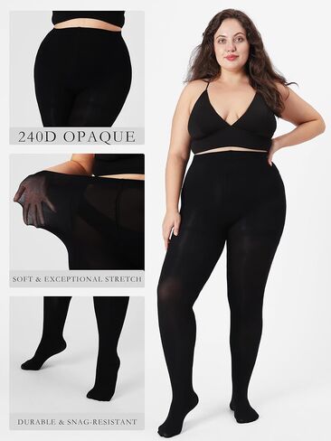 Plus Size Opaque Tights for Women 240D Soft Solid Color Footed High Waist Control Top Pantyhose in Saudi Arabia