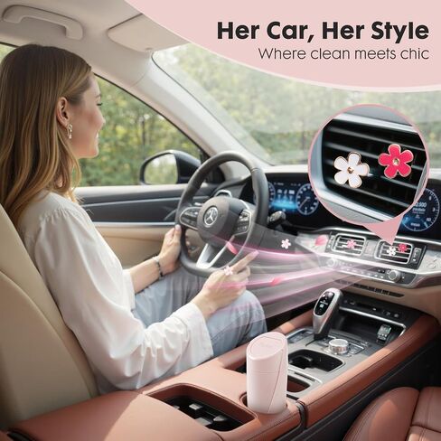 2-Pack Pink Car Trash Can for Cup Holder with Lid -60 Trash Bags - Mini Trash Can for Car Door or Console – Leakproof & Odor-Sealing - Cute Accessory -Trash Bin for Garbage + Bonus Clip Air Fresheners in Saudi Arabia