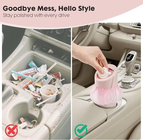 2-Pack Pink Car Trash Can for Cup Holder with Lid -60 Trash Bags - Mini Trash Can for Car Door or Console – Leakproof & Odor-Sealing - Cute Accessory -Trash Bin for Garbage + Bonus Clip Air Fresheners in Saudi Arabia