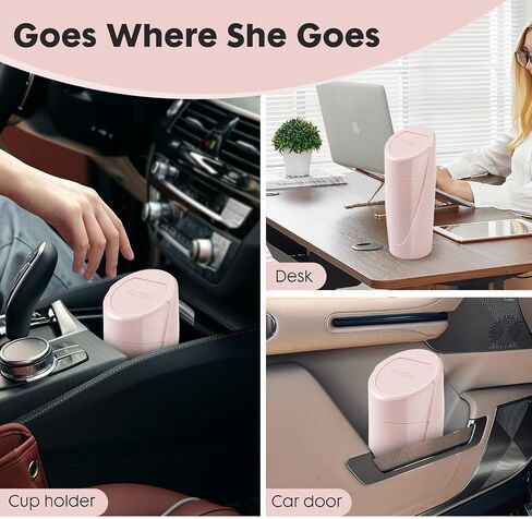 2-Pack Pink Car Trash Can for Cup Holder with Lid -60 Trash Bags - Mini Trash Can for Car Door or Console – Leakproof & Odor-Sealing - Cute Accessory -Trash Bin for Garbage + Bonus Clip Air Fresheners in Saudi Arabia