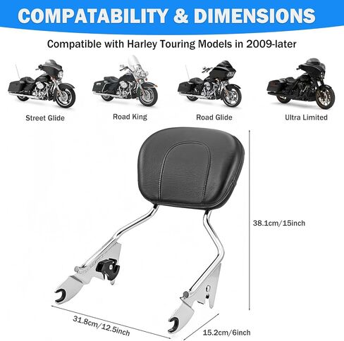 Detachable Passenger Backrest Compatible with 2009-2024 Harley Davidson Touring Street Glide Road King Electra Glide Ultra Limited, Chrome Quick Release Sissy Bar with PU Leather Pad in Saudi Arabia