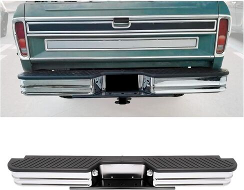 HECASA Universal Rear Step Bumper Compatible with 1967-1998 Chevy Chevrolet GMC C/K Fleetside Dodge Fleetside Ram charger Ford Bronco F250 F350HD SuperDuty F-Series Styleside with Lights Silvery+Black in Saudi Arabia