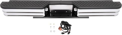 HECASA Universal Rear Step Bumper Compatible with 1967-1998 Chevy Chevrolet GMC C/K Fleetside Dodge Fleetside Ram charger Ford Bronco F250 F350HD SuperDuty F-Series Styleside with Lights Silvery+Black in Saudi Arabia