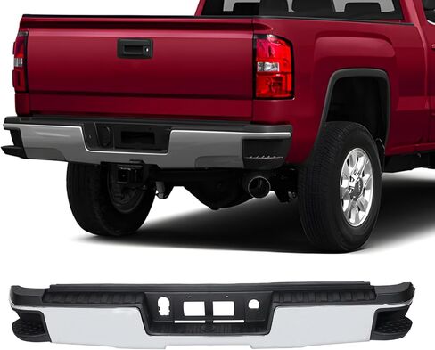 Rear Step Bumper Compatible with 2015-2019 Chevy Silverado GMC Sierra 2500HD 3500HD Rear Bumper for Single Rear Wheel GM1103182,Without Parking Sensor Holes and Hitch Bar (Chrome) in Saudi Arabia