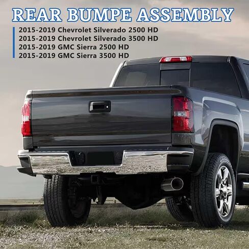 Rear Step Bumper Compatible with 2015-2019 Chevy Silverado GMC Sierra 2500HD 3500HD Rear Bumper for Single Rear Wheel GM1103182,Without Parking Sensor Holes and Hitch Bar (Chrome) in Saudi Arabia