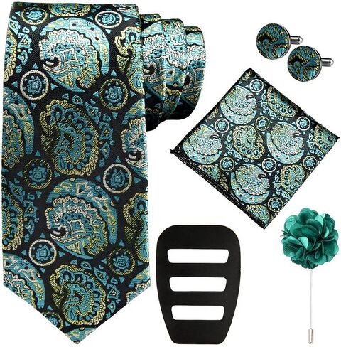 3.15"（8cm） Mens Paisley Tie and Lapel Pin Necktie Hankerchief Cufflinks Set for Men with Gift Box 6 PCS in Saudi Arabia