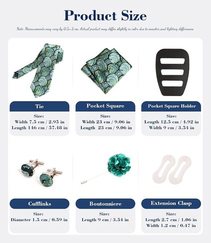 3.15"（8cm） Mens Paisley Tie and Lapel Pin Necktie Hankerchief Cufflinks Set for Men with Gift Box 6 PCS in Saudi Arabia