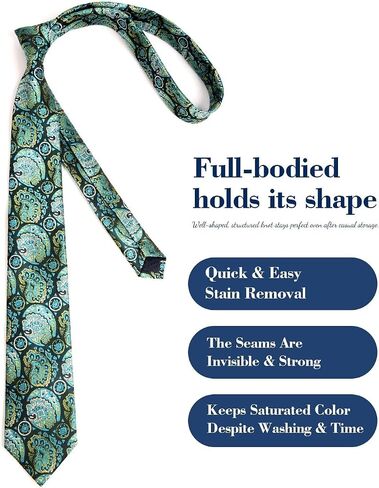 3.15"（8cm） Mens Paisley Tie and Lapel Pin Necktie Hankerchief Cufflinks Set for Men with Gift Box 6 PCS in Saudi Arabia