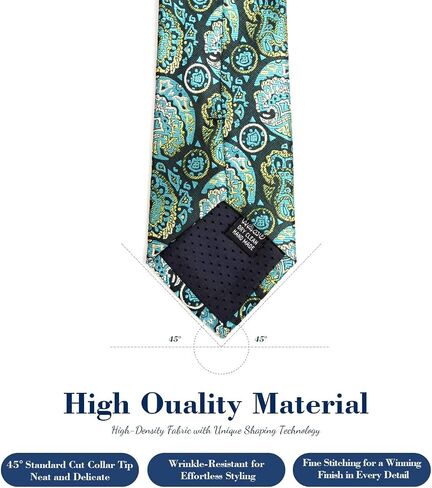 3.15"（8cm） Mens Paisley Tie and Lapel Pin Necktie Hankerchief Cufflinks Set for Men with Gift Box 6 PCS in Saudi Arabia