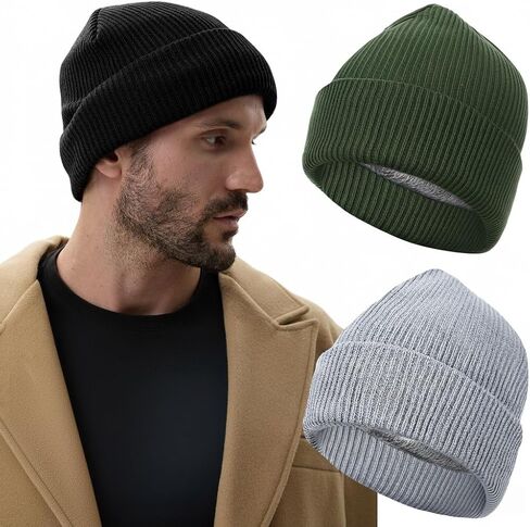 Geyoga 3 Pack Waterproof Beanie Women Men Winter Warm Beanie Fleece Lined Knit Hat Windproof Hat for All Weather Warm in Saudi Arabia