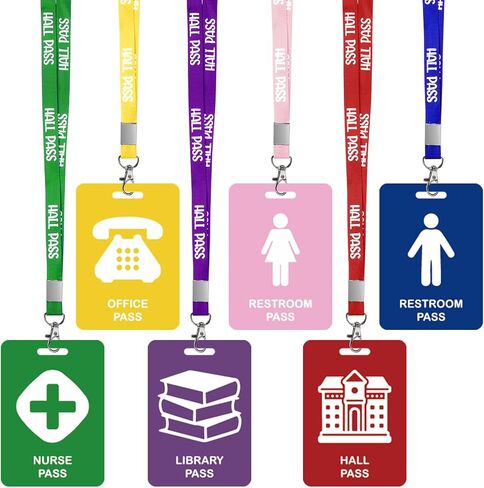 6 pcs Hall Pass Lanyard and School Pass Set, Wooden Bathroom Passes for Classrooms Hall, Restroom, Library, Office and Nurse School Students Teacher Supplies in Saudi Arabia