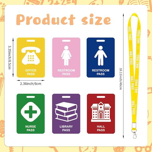 6 pcs Hall Pass Lanyard and School Pass Set, Wooden Bathroom Passes for Classrooms Hall, Restroom, Library, Office and Nurse School Students Teacher Supplies in Saudi Arabia