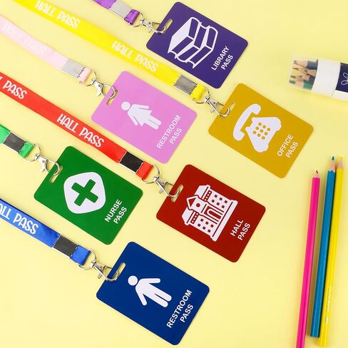 6 pcs Hall Pass Lanyard and School Pass Set, Wooden Bathroom Passes for Classrooms Hall, Restroom, Library, Office and Nurse School Students Teacher Supplies in Saudi Arabia