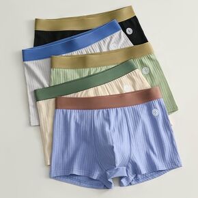 6-Pack Men's Boxer Briefs, Striped Shorts Underwear Mid Waist Stretch Trunk Comfort Breathable Briefs in Kuwait