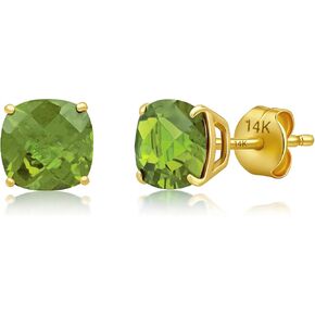 14k Gold 6MM Cushion Cut Stud Gemstone Earrings | Hypoallergenic Solitaire Gemstone Studs with 14K Gold Backs | Lightweight Birthstone Earrings with Gift Box by MAX + STONE in Saudi Arabia