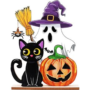Halloween Decorations Indoor Wooden Pumpkin Ghost Table Signs Halloween Table Decorations Tiered Tray Decor Rustic Farmhouse Home Living Room Decor in Saudi Arabia