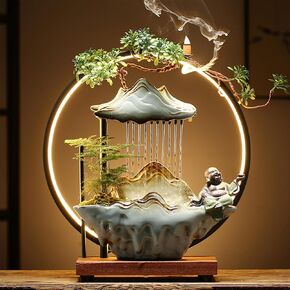 Horse Tabletop Fountain Indoor Waterfall Fountain Office Tabletop Water Fountain with Lights Backflow Incense Burner Ceramic Fountain Indoor Zen Decor for Home Office Yoga Meditation (Horse) in Saudi Arabia